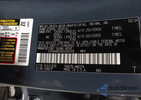 2024 Toyota Grand Highlander Platinum from USA, damaged, VIN 5TDAAAB50RS040749